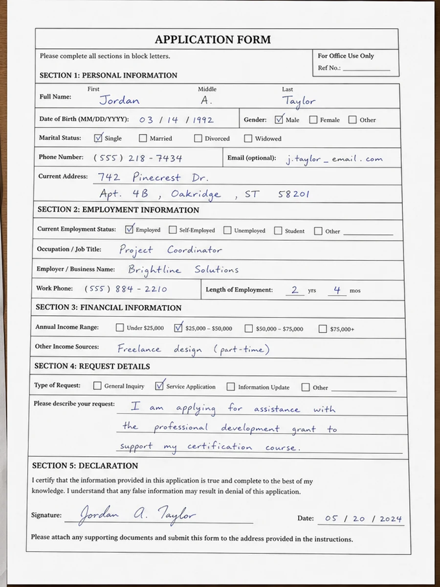 After: Clean a handwritten form scan