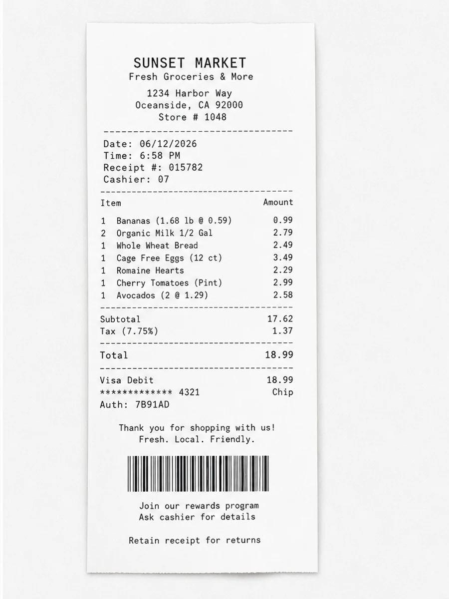 Clean a scanned receipt: cleaned scanned PDF example